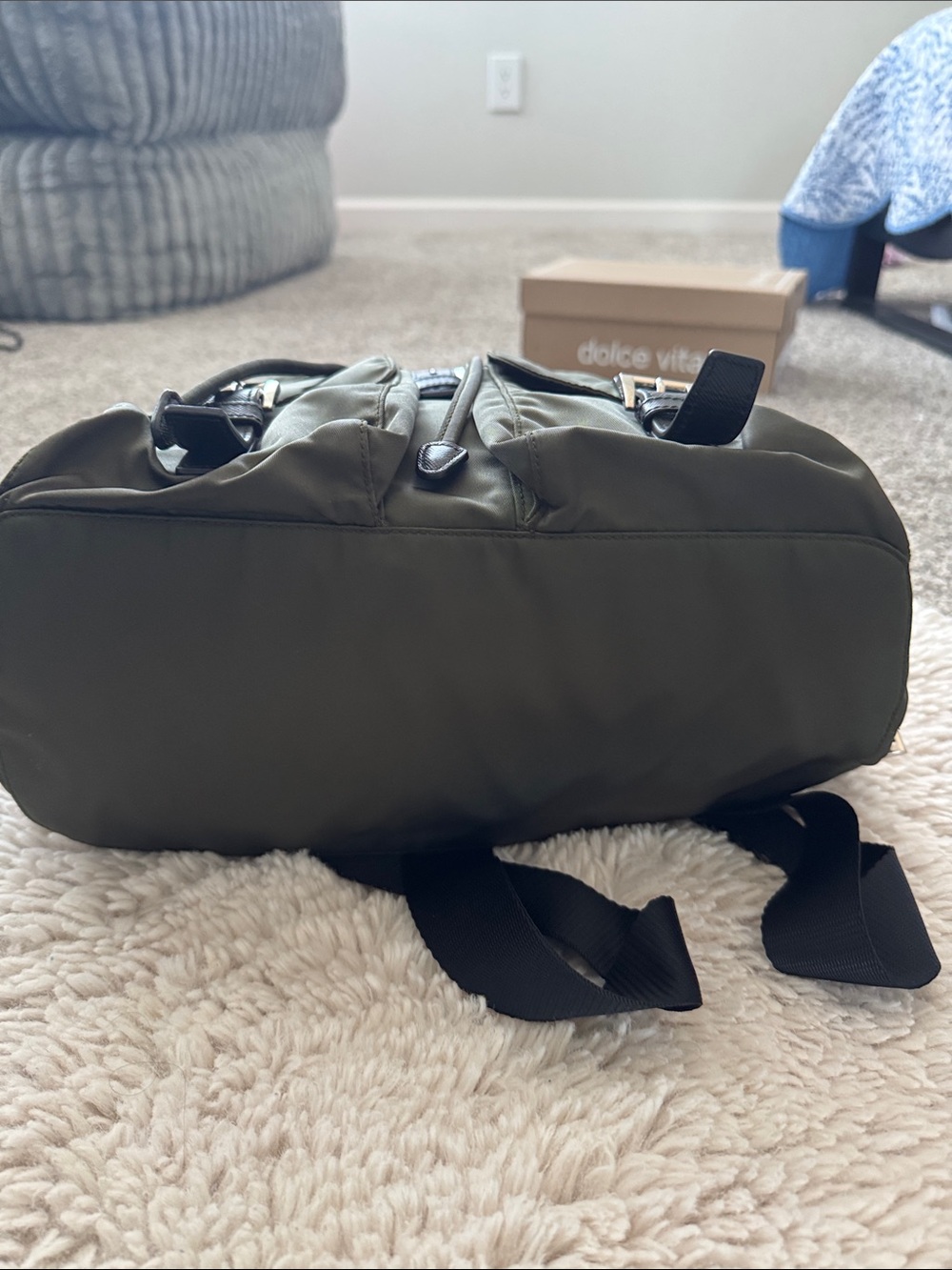 Prada Olive Nylon Backpack with Black Leather Trim - Picture 2 of 6